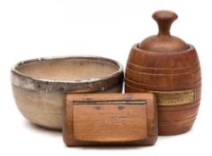 A small teak barrel and 'butter print' cover,