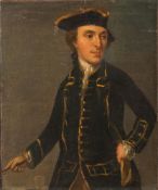 Circle of Arthur Devis [1712-1787]- Man in wig and tricorne hat, three-quarter length standing,