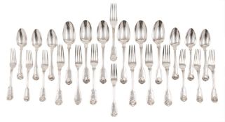 A matched Victorian fiddle, thread and shell pattern part flatware service, maker Henry Holland,