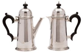 A pair of George VI silver coffee and hot water jugs, maker Mappin & Webb, London,
