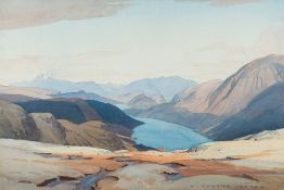 William Heaton Cooper [1864-1929] - Thirlmere from Steel Fell,:- signed, watercolour, 36cm x 54cm.