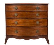A George III and later mahogany serpentine fronted chest:, the top with a moulded edge,