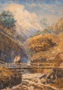 English School 19th Century- Climbers in a ravine gazing up to The Matterhorn,