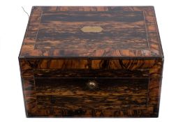 A Victorian coromandel dressing chest: with inset shaped brass cartouche to the hinged lid,