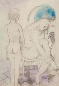 Vivian Forbes [1891-1937]- Girls in a bedroom, view to a mosque through an arch beyond,