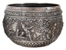 A Burmese silver bowl stamped to the base Maung Yin Maung, Master Silver Smith 29, Godwin Street,