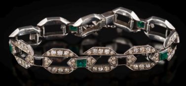 A French Art Deco silver and paste-set bracelet: with colourless paste-set octagonal links between