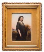 A late 19th century German porcelain rectangular plaque: in the Berlin manner depicting Ruth