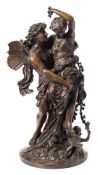 After Mathurin Moreau (1822-1912) Cupid and Psyche:, bronze, mid brown patination,