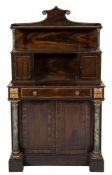 A Regency simulated rosewood and decorated chiffonier:, bordered with gilt lines,