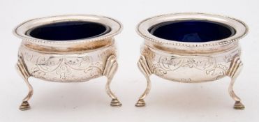 A pair of George III silver salts, maker Thomas Shepherd, London, 1782: of plain circular form,
