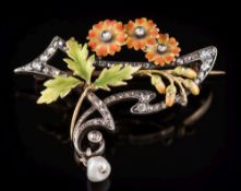 A gold, rose diamond and baroque pearl,
