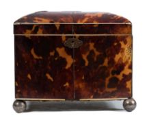 A 19th century blonde tortoiseshell tea caddy : of rectangular outline,
