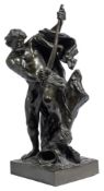 After Jaques Bousseau (1681-1740) a bronze figure of Ulysses stringing his bow: draped in flowing
