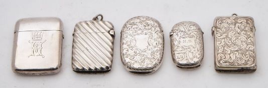 A late Victorian silver vesta case, maker George Unite, Birmingham, 1894: initialled,