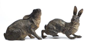 An Austrian cold painted bronze model of a hare: with raised head and pricked ears, unsigned 9cm.