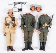 Two Action Man flock hair German Stormtoopers and an Afrika Korps Infantryman:,