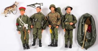 A group of four Pedigree Tommy Gunn figures:, Military Police with dog, Commando,