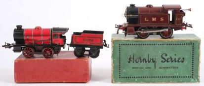 Hornby, an O gauge 3RE 0-4-0 tank locomotive No 2115 in LMS maroon livery, boxed,