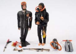 A Palitoy Action Man painted hair Navy Frogman together with a flock hair SAS Underwater Attacjk