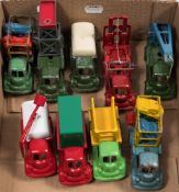 A group of eight diecast lorries:, unknown maker including a road sweeper and a crane,