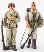 Two Action Man flock hair figures in later USMC and Airborne uniform:,