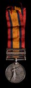 A Queens South Africa medal with three bars, '4656 Pte G L Marytn 16th Lancers':.
