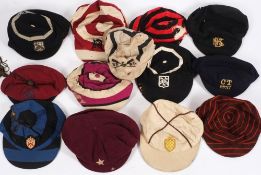 A group of twelve sporting/rowing caps:, (poor condition).