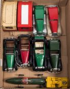 A group of six Tri-ang Minic clockwork cars:, together with an 'AA' Jeep,