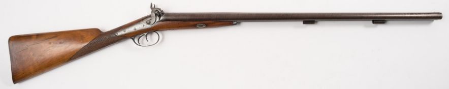 A double barrel percussion cap sporting gun by A Collier:, 29 1/2 inch Damascus barrel,