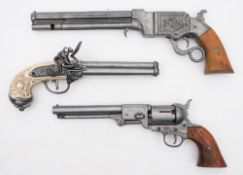 Three Spanish reproduction pistols:, a Colt style revolver,