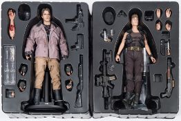 Two Hot Toys 1/6th scale Terminator figures 'T-800 and 'T2 Judgement Day Sarah Conner':,