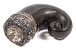 A 19th century Scottish white metal mounted snuff marl:, of traditional form,