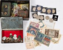 A collection of various GB and foreign coins and notes:,