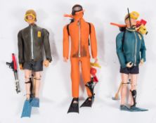 An Action Man flock hair Skin diver with underwater camera:,