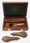 A copper and brass powder flask by James Barlow & Co:, with Anthemion decoration ,