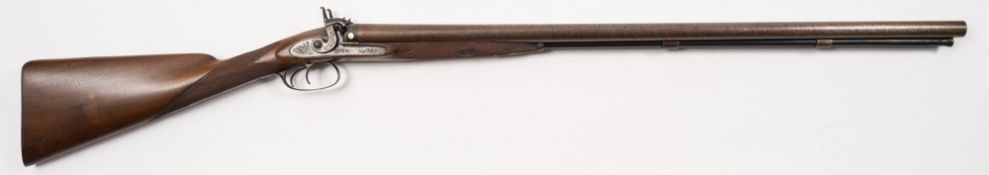 A double barrel side by side percussion cap sporting gun by J Burrow, Preston:,