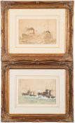 Charles Tribe (20th Century) a watercolour of gunboats in action dated 'November 1914' 15 x 23cm: