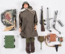 A Palitoy Action Man painted head Command Post Soldier:, full uniform with rain poncho,