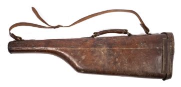 A brown leather leg o'mutton gun case:, unsigned (hard shell).