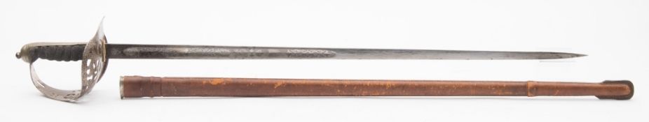 A George V officer's dress sword:, the acid etched blade with crown and 'GRV' cypher,