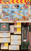 A group of five Corgi Classic Collection trams:, together with three Eddie Stobart vehicles,