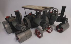 Mamod, a live steam traction engine: together with two live steam road rollers, all unboxed. (3).
