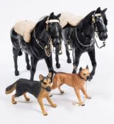 Two Palitoy Action Dress Horses together with a 'Brutus' dog and one other dog: (4)