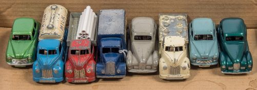 A Chad Valley Weekin a group of eight various vehicles:, including a 'Lyons Ice Cream' livery van,