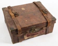 An early 20th century brass mounted brown leather cartridge box:,