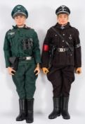 Two Palitoy Action Man flock hair figures in WWII German uniforms:,