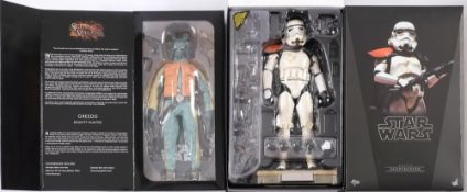 A Hot Toys 1/6th scale Star Wars figure 'Sandtrooper' and Sideshow Star Wars figure 'Greedo':,