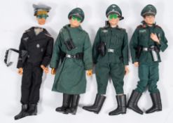 A group of four Action Man flock hair figures in German uniform:, including Camp Kommandant,