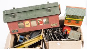 A selection of Hornby O gauge rolling stock: including Petrol Wagon, Timber Wagon, Open Coal Wagons,